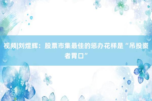 视频|刘煜辉：股票市集最佳的惩办花样是“吊投资者胃口”